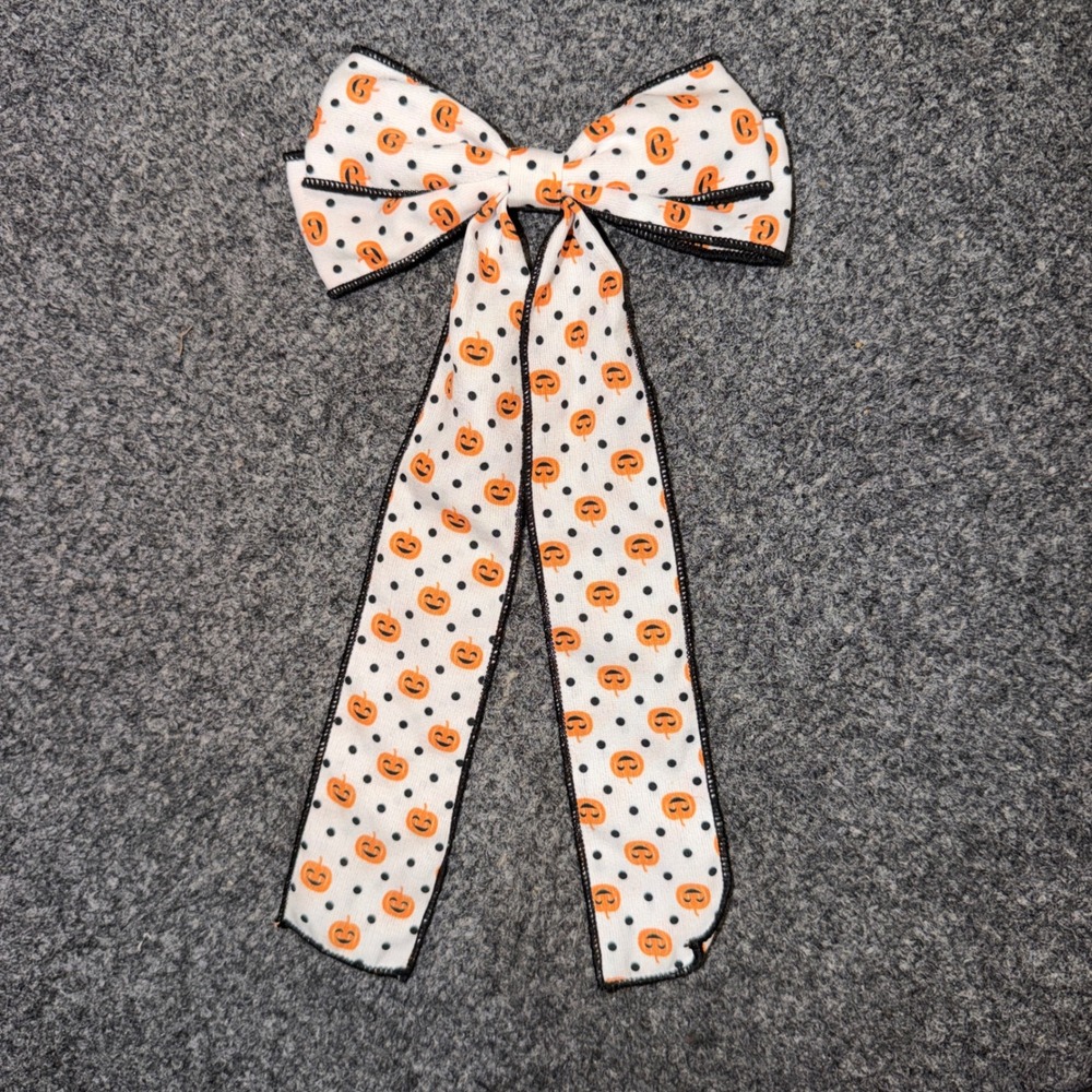 Hair Bow Halloween White Orange Pumpkin Polka Dot Cute Accessories Fall